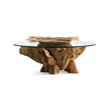 Pure Root Coffee Table 1000 | Teak Natural, Glass Clear,
