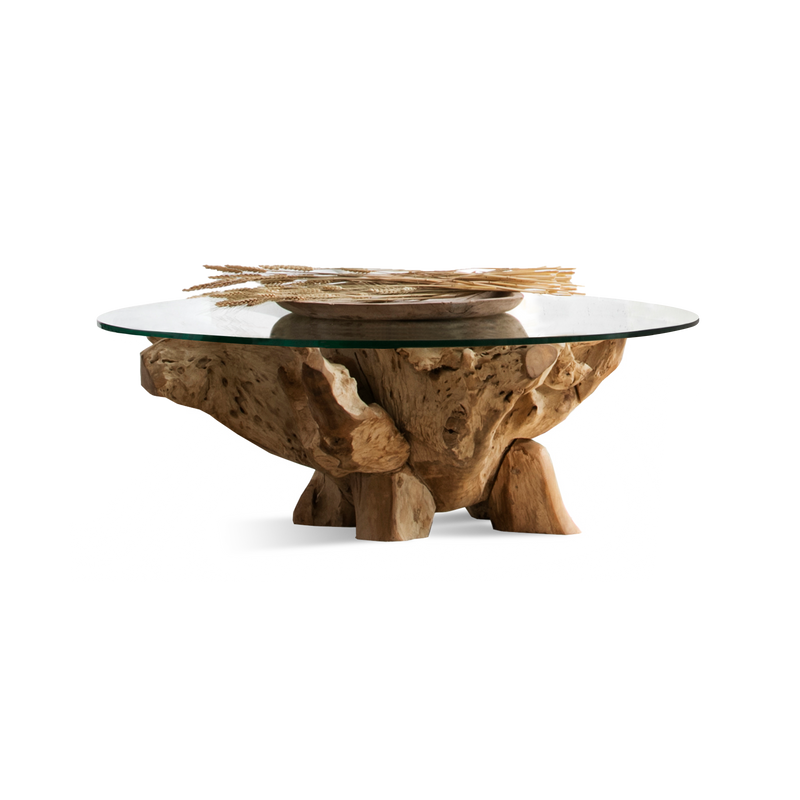 Pure Root Coffee Table 1000 | Teak Natural, Glass Clear,