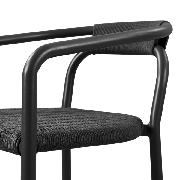 Leo Stacking Dining Chair | Aluminum Asteroid, Rope Dark Grey,