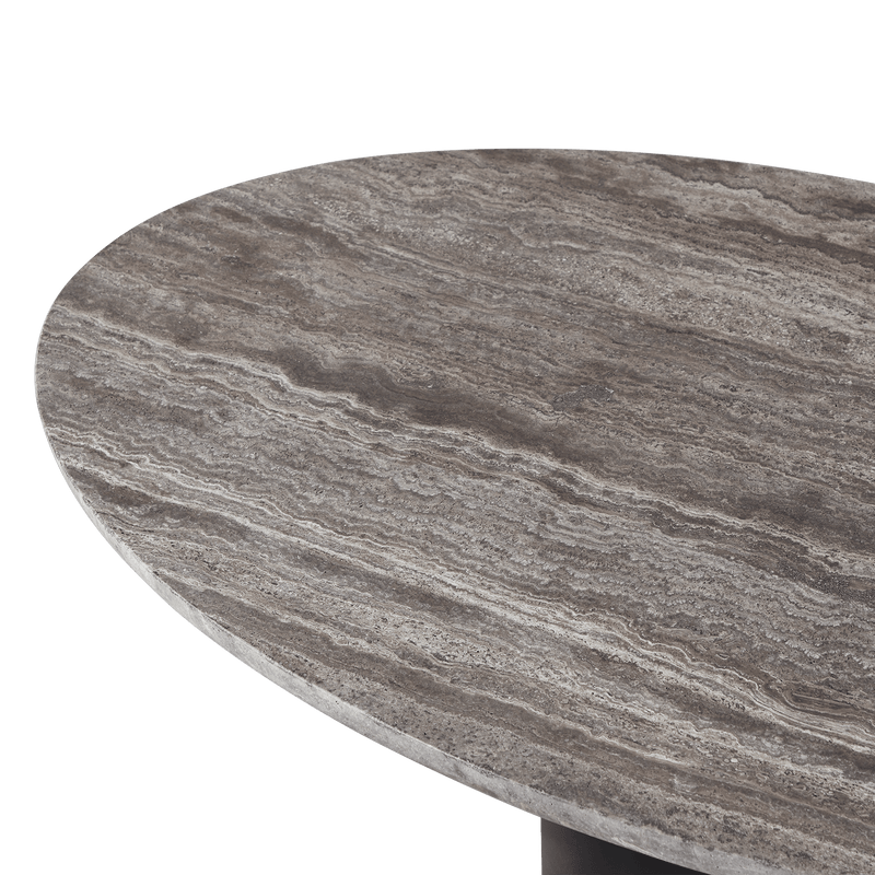 Victoria Oval Stone Coffee Table | Aluminum Asteroid, Travertine Dark Grey,