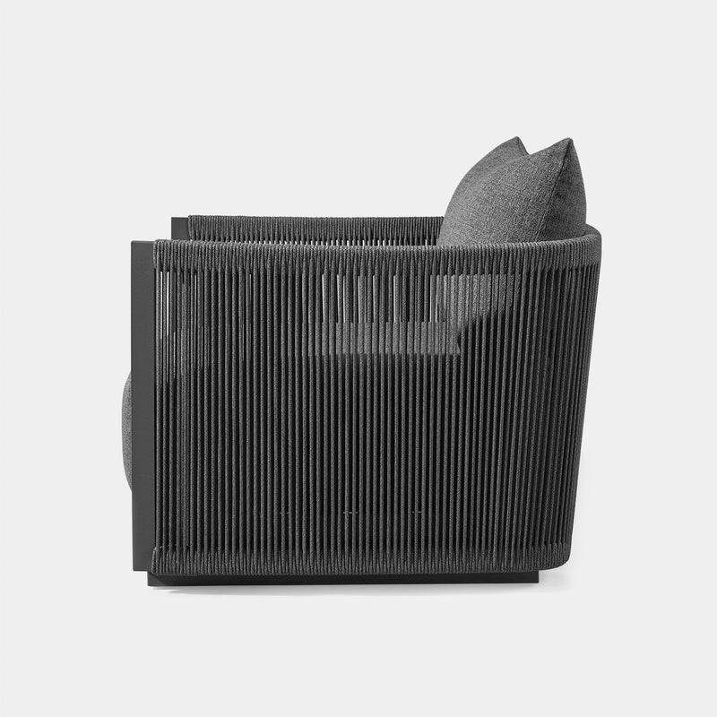 Antigua Swivel Lounge Chair | Aluminum Asteroid, Panama Grafito, Rope Dark Grey