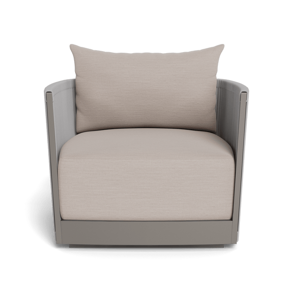 Antigua Swivel Lounge Chair | Aluminum Taupe, Panama Marble, Rope Light Grey