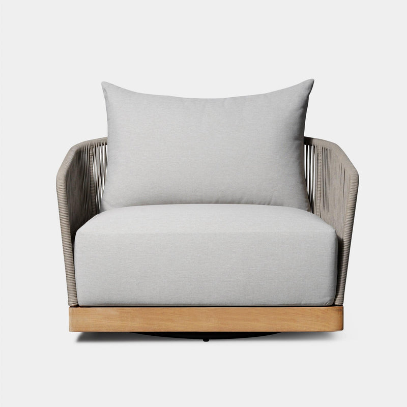 Avalon Swivel Lounge Chair | Teak Natural, Panama Marble, Rope Light Grey