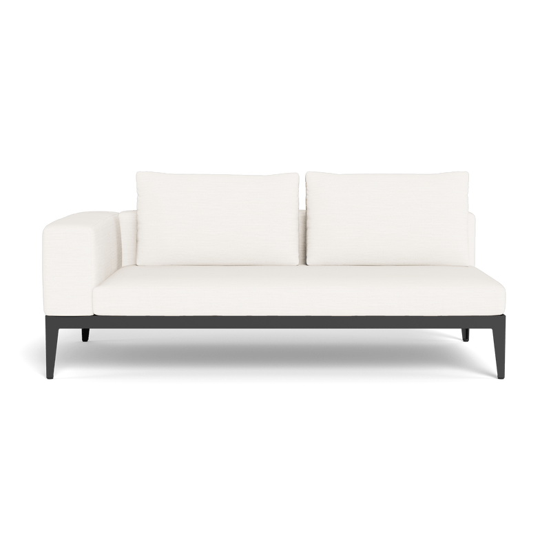 BALMORAL 2 SEAT 1 ARM L/R | Aluminum Asteroid, Panama Blanco, Strapping Taupe