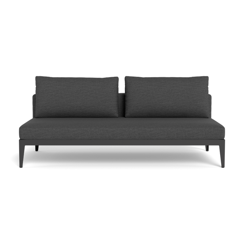 Balmoral 2 Seat Armless Sofa | Aluminum Asteroid, Lisos Grafito, Strapping Taupe
