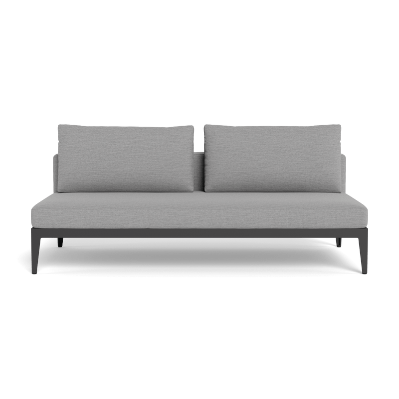 Balmoral 2 Seat Armless Sofa | Aluminum Asteroid, Lisos Piedra, Strapping Taupe
