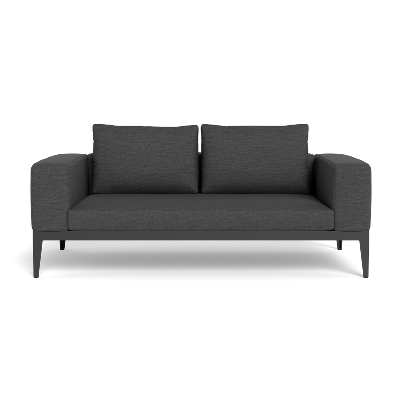 Balmoral 2 Seat Sofa | Aluminum Asteroid, Lisos Grafito, Strapping Taupe