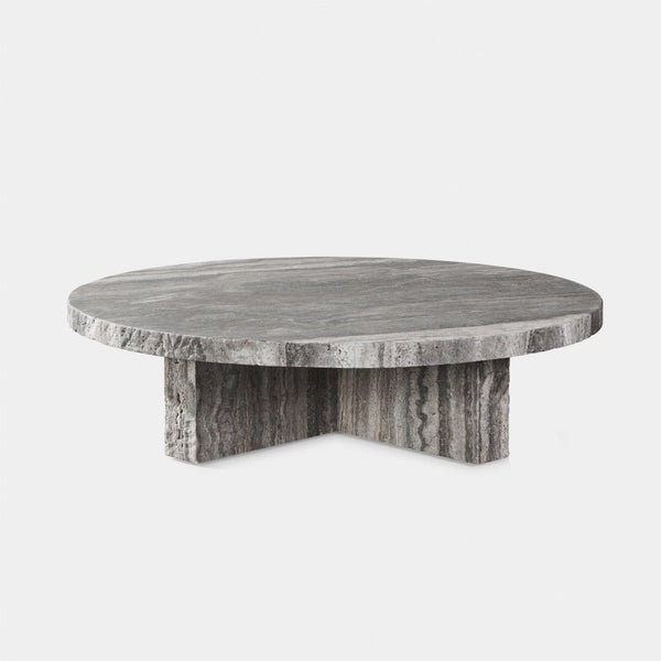 Florence Round Plank Coffee Table | Chipped Travertine Dark Grey, ,
