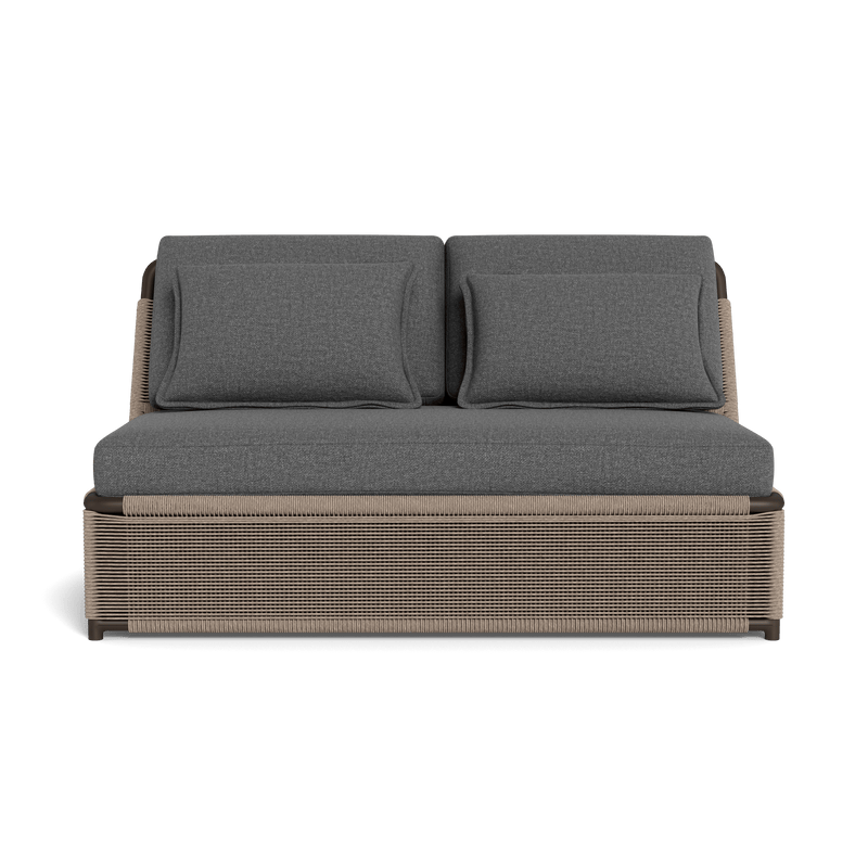 FORMENTERA 2 SEAT ARMLESS SOFA | Aluminum Bronze, Siesta Slate, Twisted Rope Dune