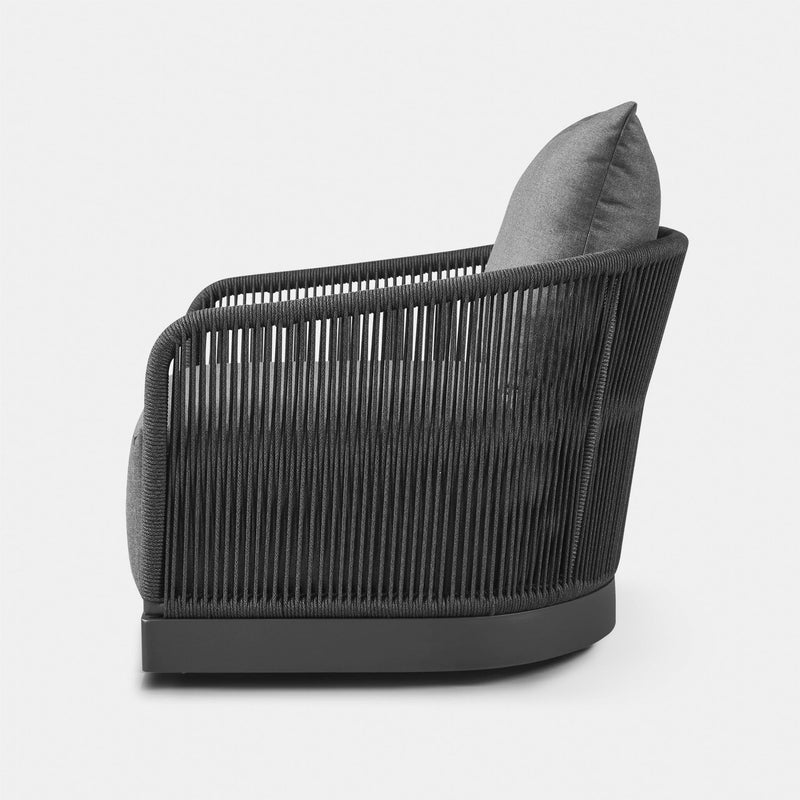 Hamilton Swivel Lounge Chair | Aluminum Asteroid, Panama Grafito, Rope Dark Grey