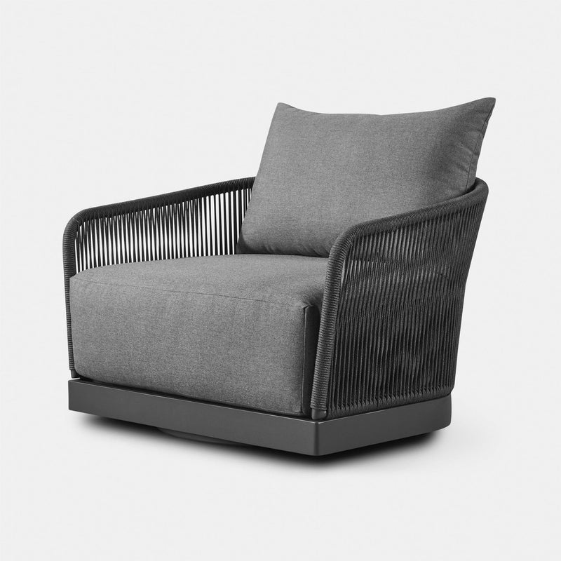 Hamilton Swivel Lounge Chair | Aluminum Asteroid, Panama Grafito, Rope Dark Grey
