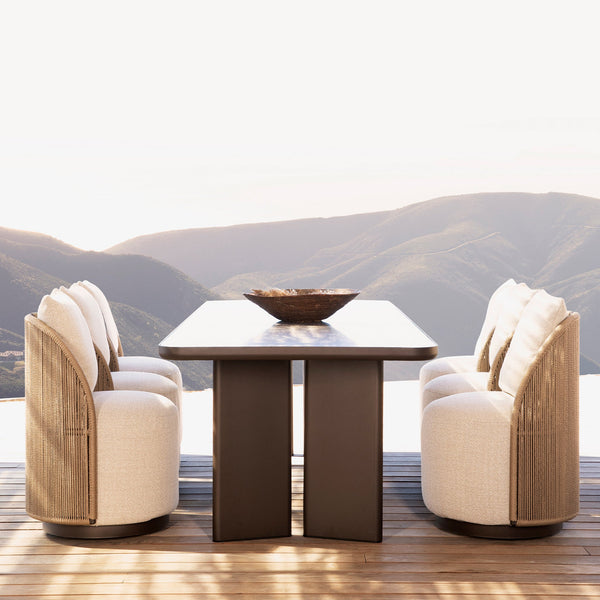 Milan Swivel Dining Chair | Aluminum Bronze, Panama Grafito, Twisted Rope Dune