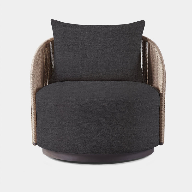 Milan Swivel Lounge Chair | Aluminum Bronze, Lisos Grafito, Twisted Rope Dune