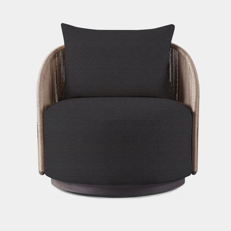 Milan Swivel Lounge Chair | Aluminum Bronze, Copacabana Midnight, Twisted Rope Dune