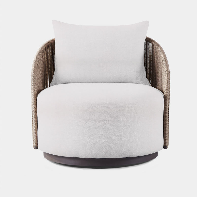 Milan Swivel Lounge Chair | Aluminum Bronze, Panama Blanco, Twisted Rope Dune