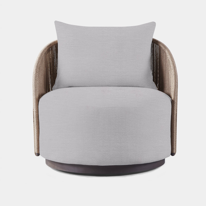 Milan Swivel Lounge Chair | Aluminum Bronze, Panama Cloud, Twisted Rope Dune