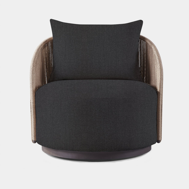 Milan Swivel Lounge Chair | Aluminum Bronze, Panama Grafito, Twisted Rope Dune