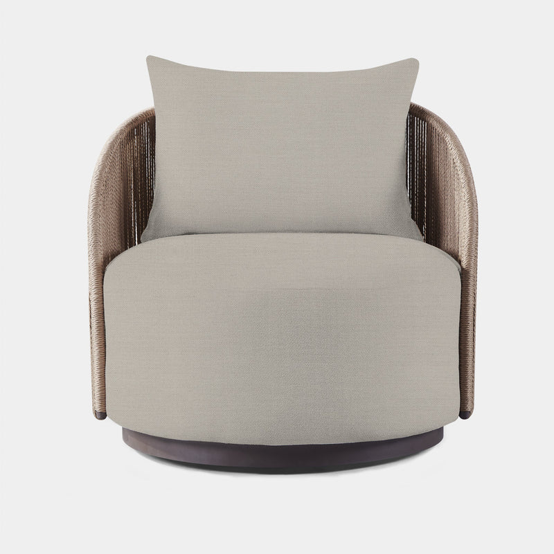 Milan Swivel Lounge Chair | Aluminum Bronze, Panama Marble, Twisted Rope Dune