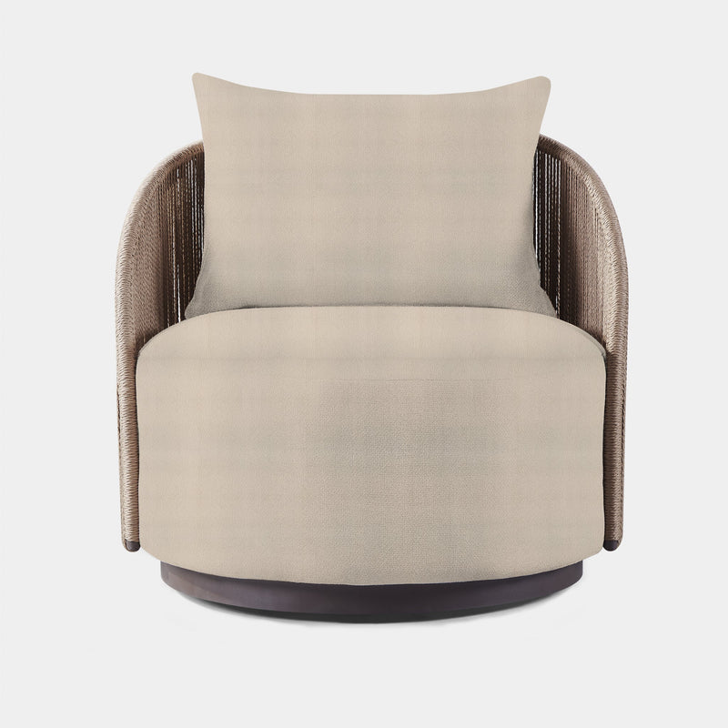 Milan Swivel Lounge Chair | Aluminum Bronze, Riviera Sand, Twisted Rope Dune
