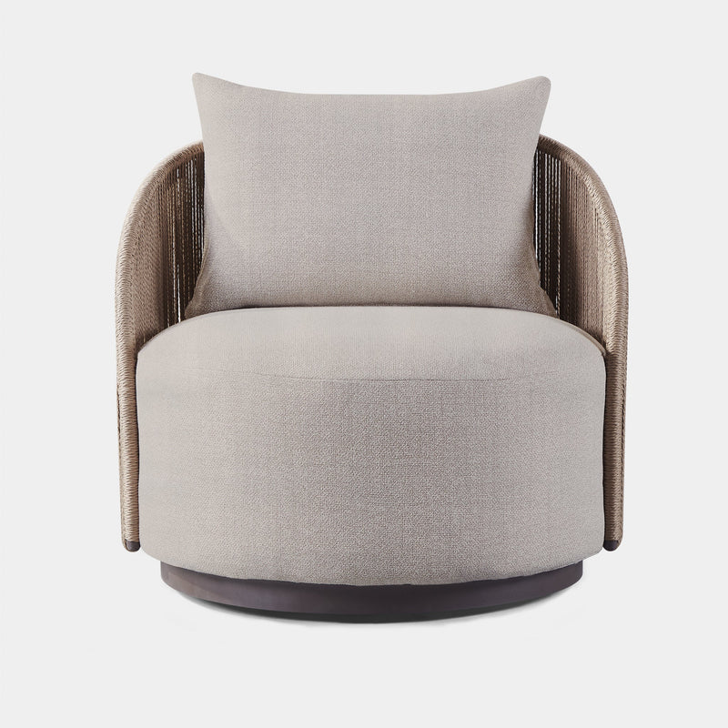 Milan Swivel Lounge Chair | Aluminum Bronze, Riviera Stone, Twisted Rope Dune