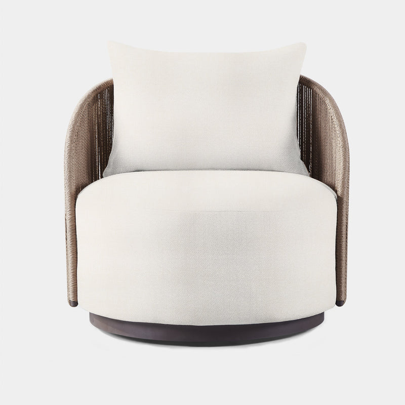 Milan Swivel Lounge Chair | Aluminum Bronze, Siesta Ivory, Twisted Rope Dune