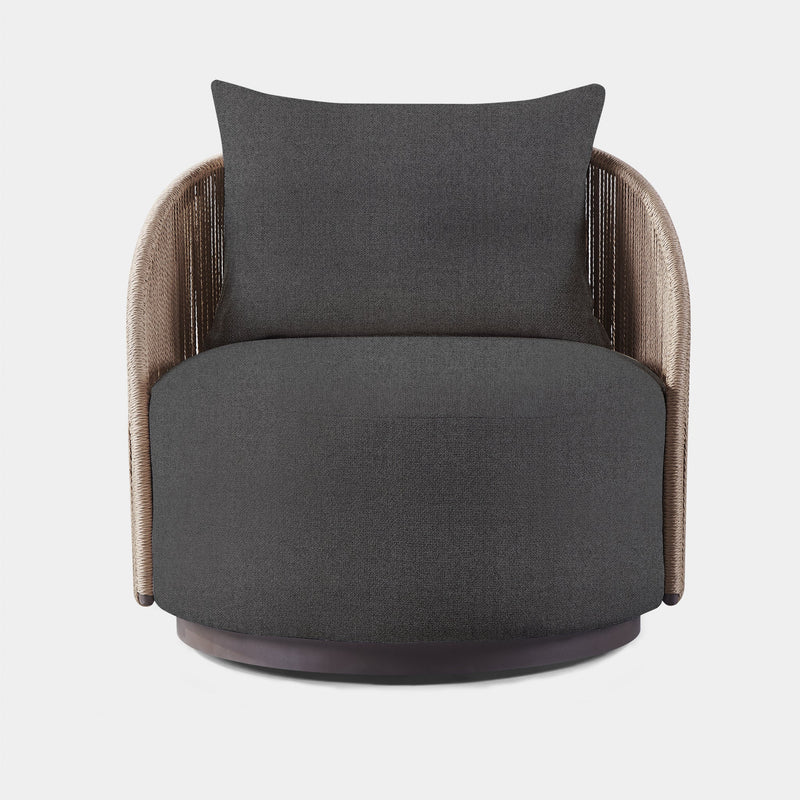 Milan Swivel Lounge Chair | Aluminum Bronze, Siesta Slate, Twisted Rope Dune