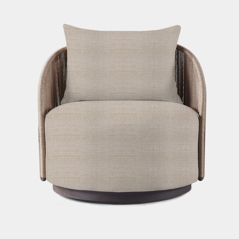 Milan Swivel Lounge Chair | Aluminum Bronze, Siesta Ivory, Twisted Rope Dune