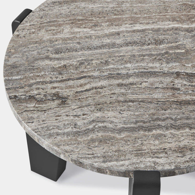 MLB Aluminum Round Side Table | Aluminum Asteroid, Travertine Dark Grey,