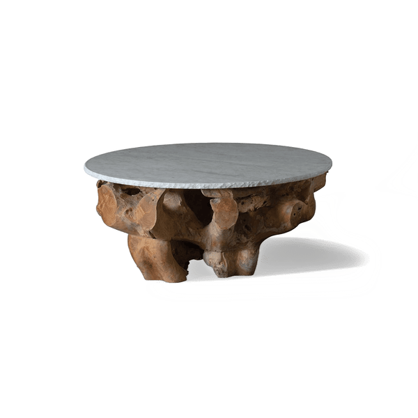Mlb Root Coffee Table | Teak Natural, Marble Chipped White,