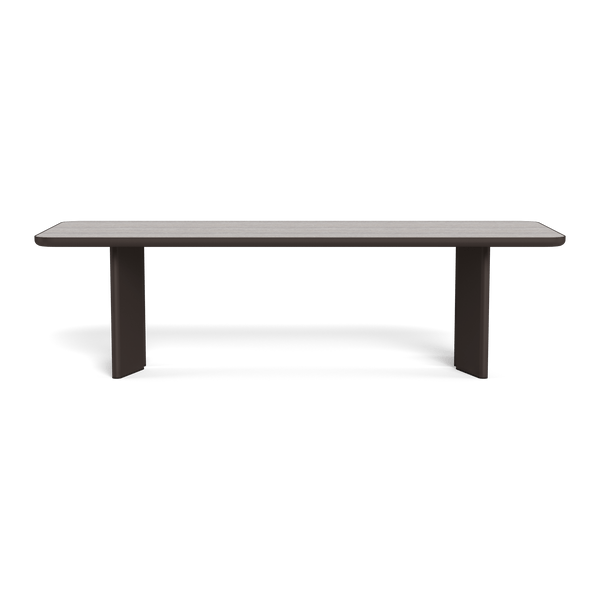 Moab 107" Rectangle Dining Table | Aluminum Bronze, Travertine Dark Grey,