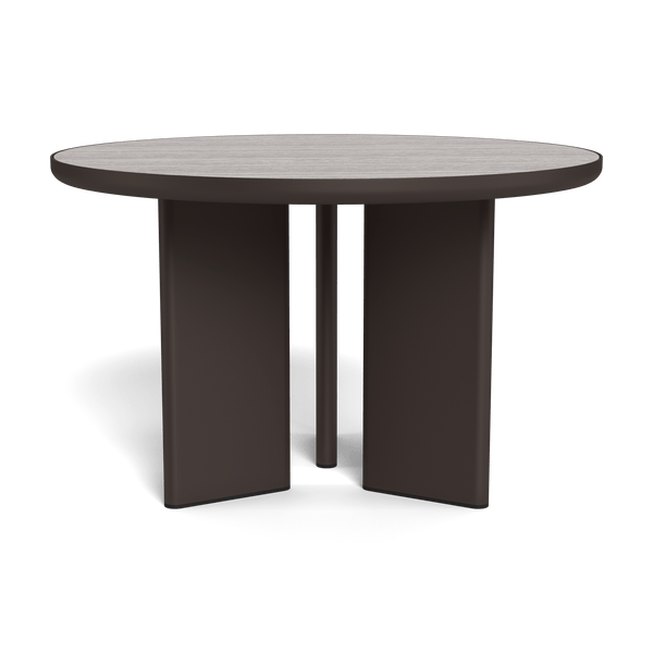 Moab 48" Round Dining Table | Aluminum Bronze, Travertine Dark Grey,