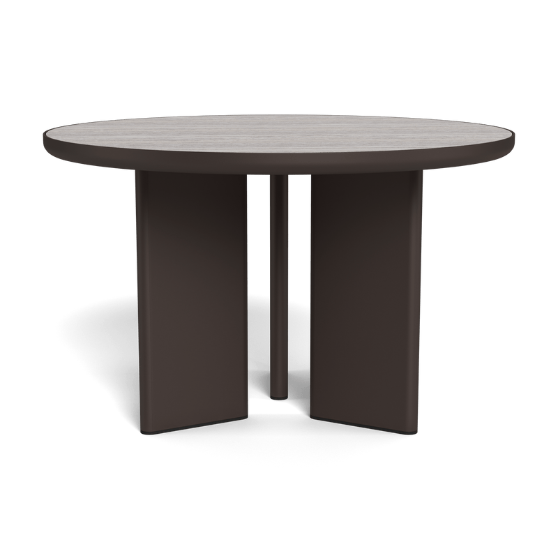 Moab 48" Round Dining Table | Aluminum Bronze, Travertine Dark Grey,