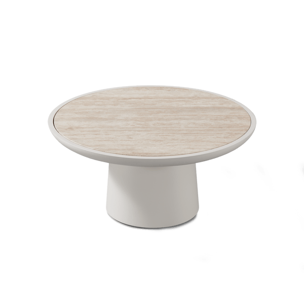 Nova Aluminum Round Coffee Table 30" | Aluminum Bone Travertine Natural