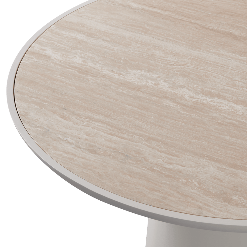 Nova Aluminum Round Dining Table 48" | Aluminum Bone Travertine Natural