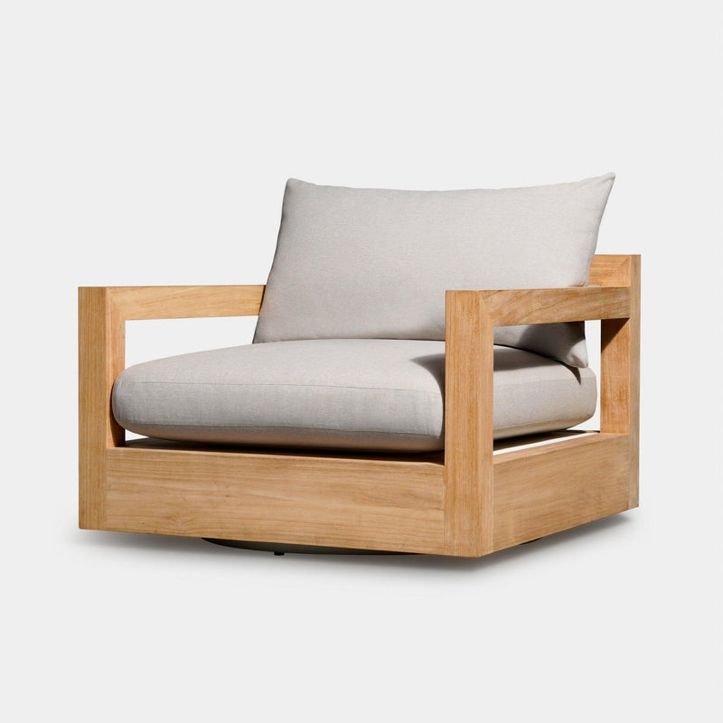 Pacific Swivel Lounge Chair | Teak Natural, Copacabana Sand, Batyline White