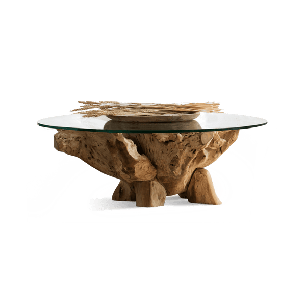Pure Root Coffee Table 800 | Teak Natural, Glass Clear,