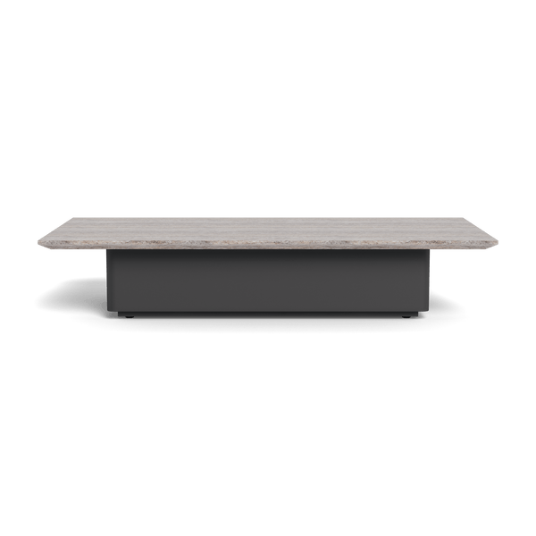 Santorini Outdoor Stone Coffee Table | Aluminum Asteroid, Travertine Dark Grey,