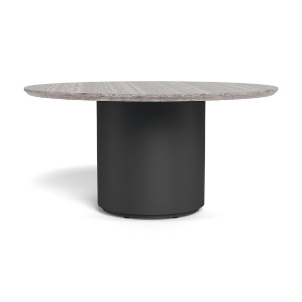 Santorini Outdoor Stone Round Dining Table 60" | Aluminum Asteroid, Travertine Dark Grey,