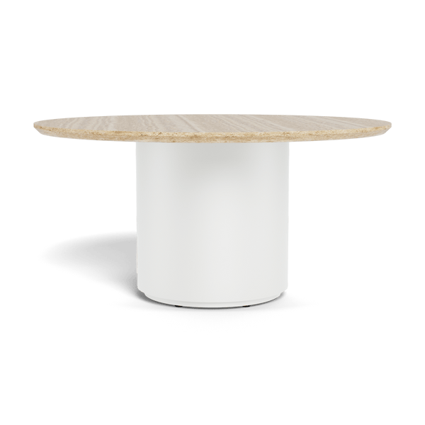 Santorini Outdoor Stone Round Dining Table 60" | Aluminum White, Travertine Natural,