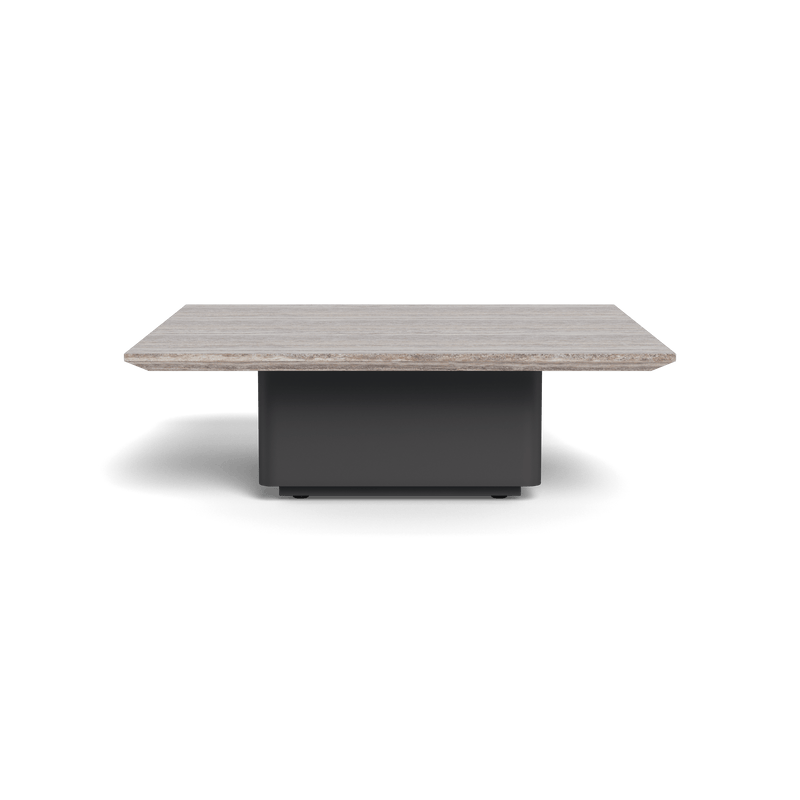Santorini Outdoor Stone Square Side Table | Aluminum Asteroid, Travertine Dark Grey,