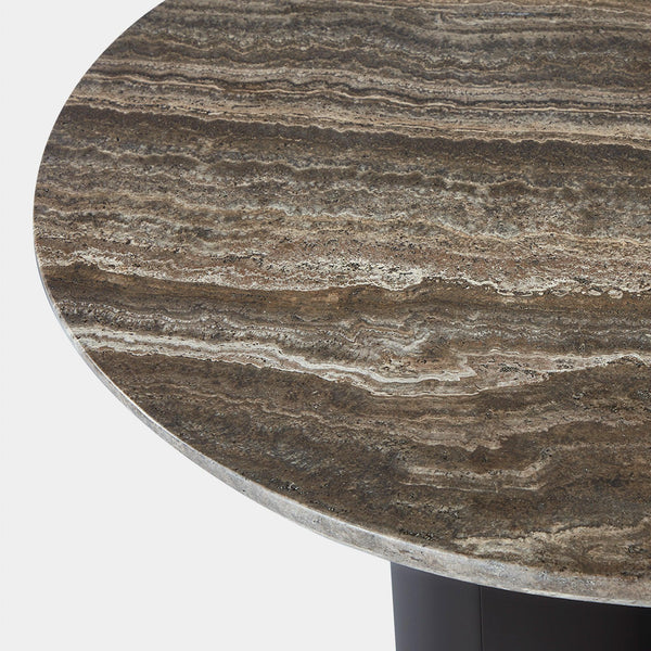 Victoria Round Side Table | Aluminum Asteroid, Travertine Dark Grey,