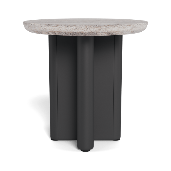 Victoria Round Side Table | Aluminum Asteroid, Travertine Dark Grey,