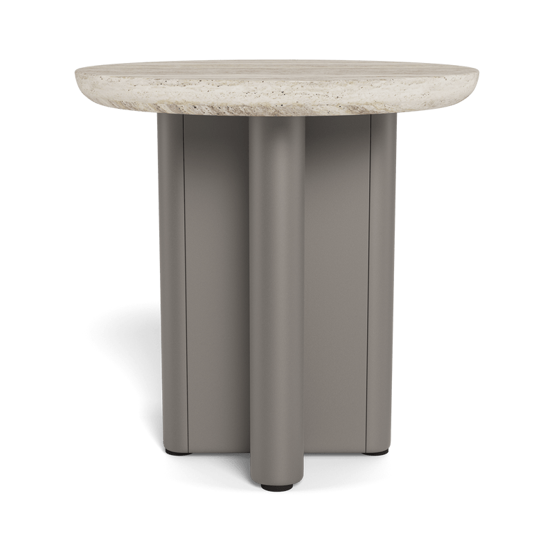 Victoria Round Side Table | Aluminum Taupe, Travertine Silver,