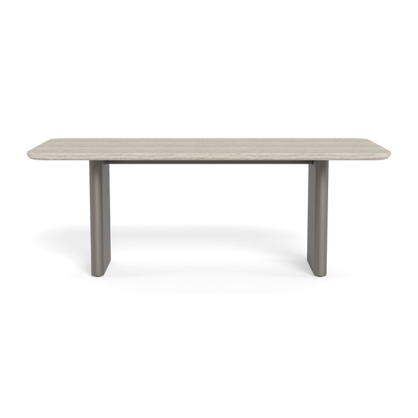 Victoria Stone Dining Table 81" | Aluminum Taupe, Travertine Silver,