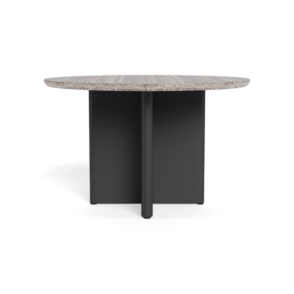 Victoria Stone Round Dining Table 48" | Aluminum Asteroid, Travertine Dark Grey,
