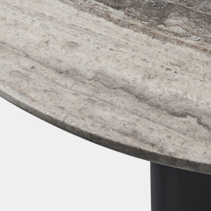 Victoria Stone Round Dining Table 60" | Aluminum Asteroid, Travertine Dark Grey,