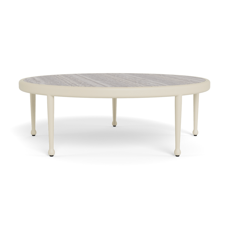 Andre Round Coffee Table | Aluminum Bone, Travertine Dark Grey,