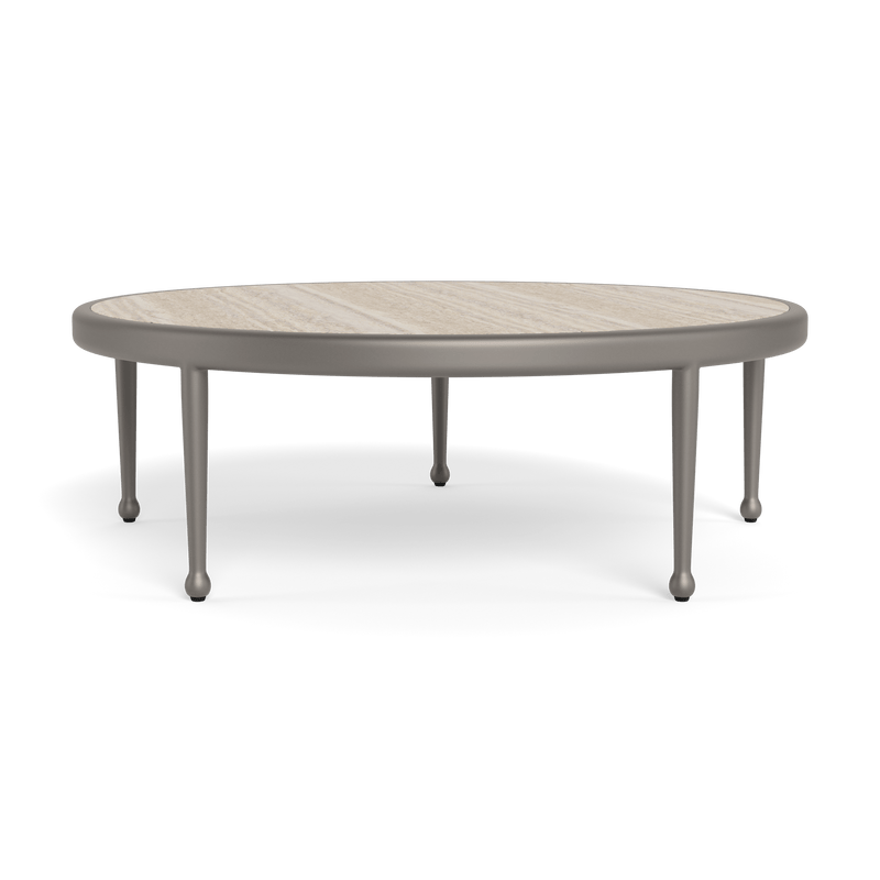 Andre Round Coffee Table | Aluminum Taupe, Travertine Natural,