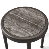 Andre Round Side Table | Aluminum Asteroid, Travertine Dark Grey,