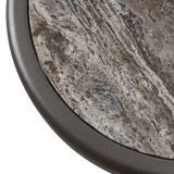 Andre Round Side Table | Aluminum Asteroid, Travertine Dark Grey,